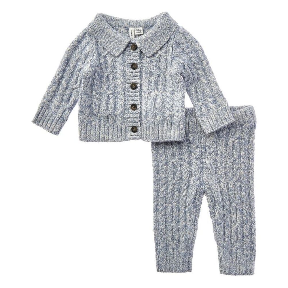 Janie And Jack Baby Cable Knit Collared Matching Set, Blue
